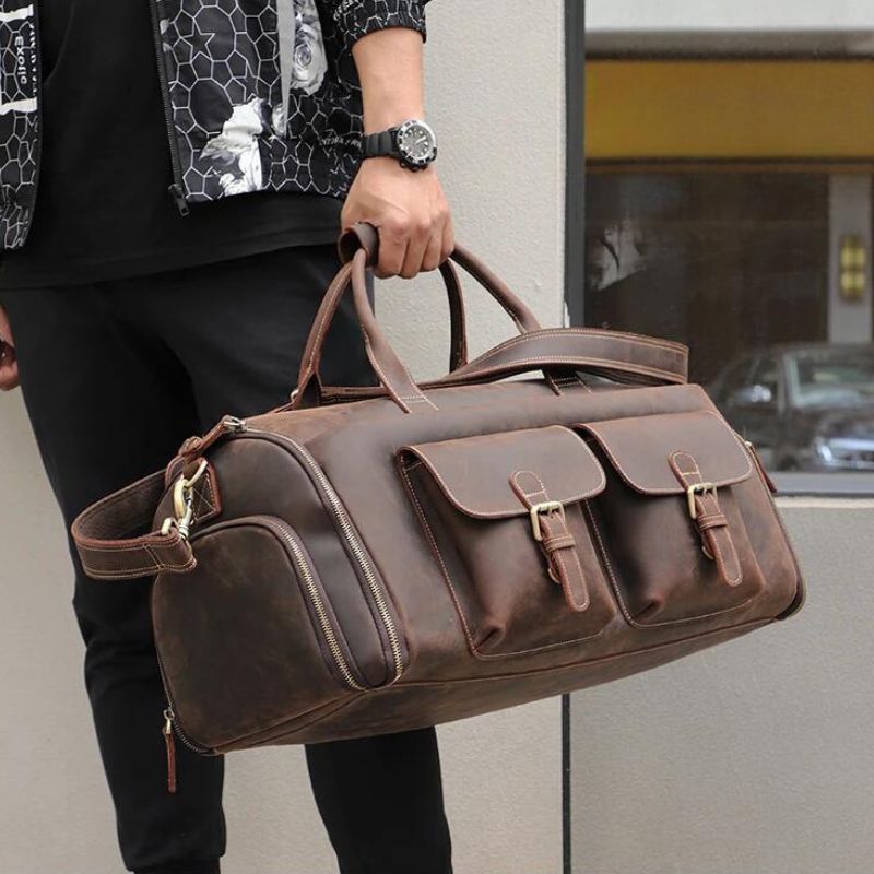 Sac de voyage vintage en cuir véritable bagage week-end Sac de voyage vintage en cuir véritable bagage week-end