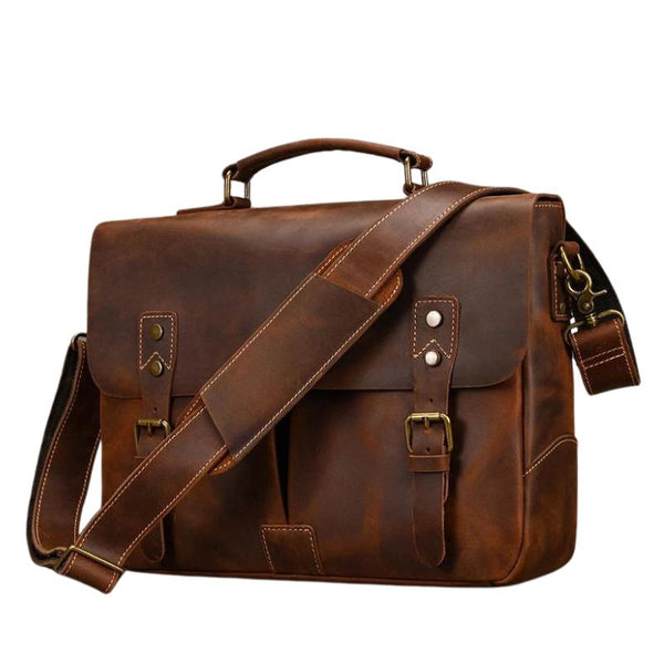 Sac Besace Vintage En Cuir Véritable - Marron - Pour Femme - Occasion Très Bon état